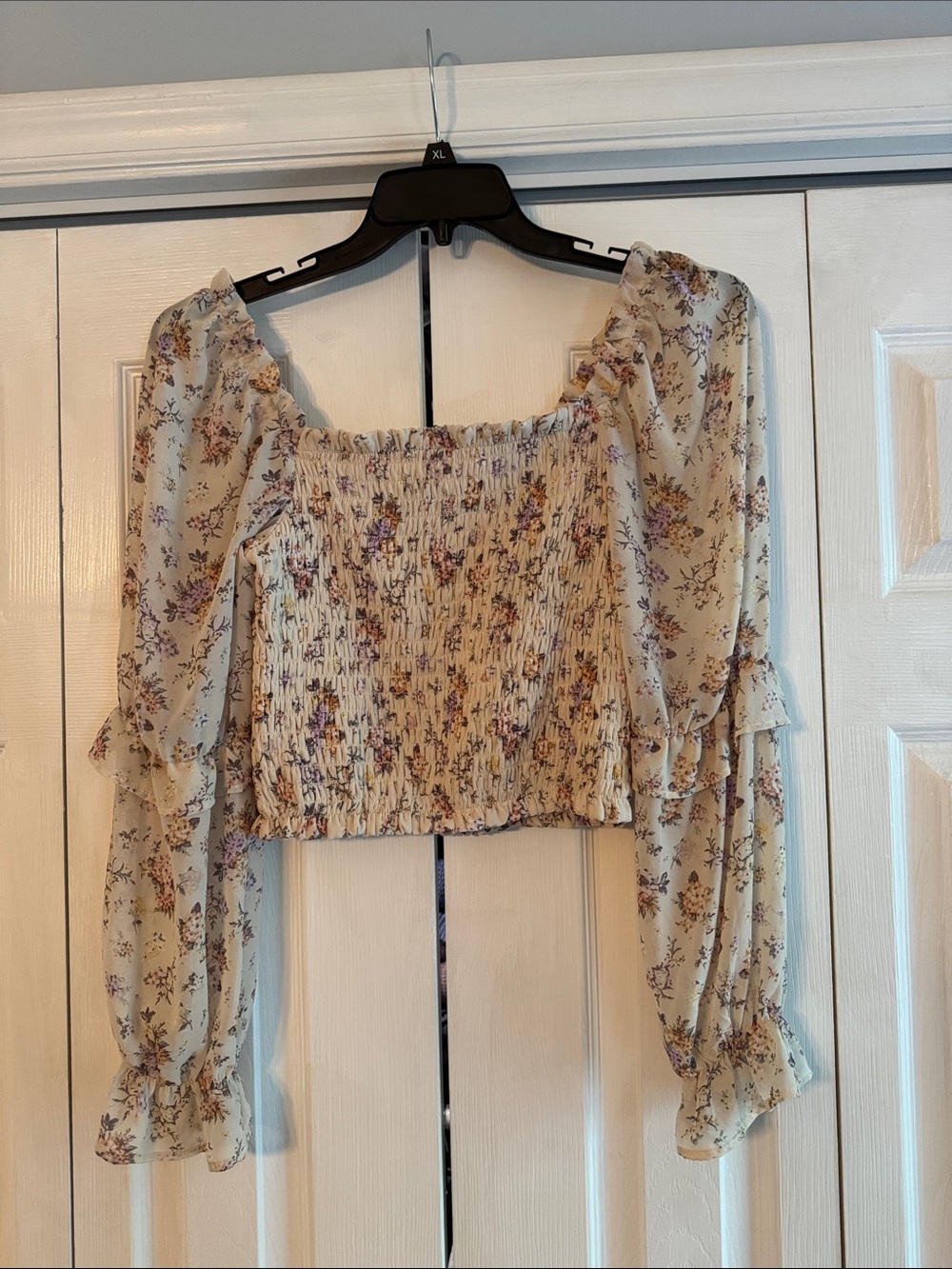 wild fable Cream Floral Smocked Off-Shoulder Crop Top